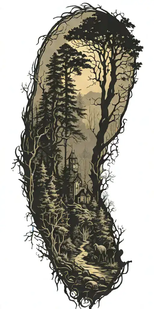 Forest Scene With A Hidden Silhouette