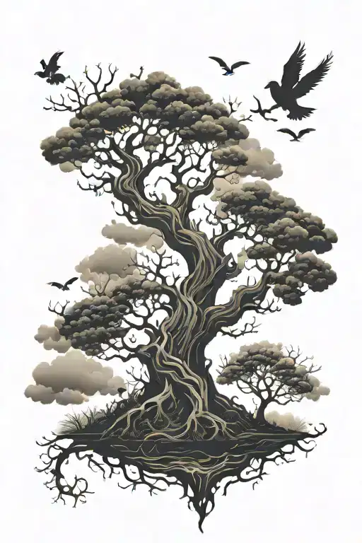 Magic Tree With Clouds Above