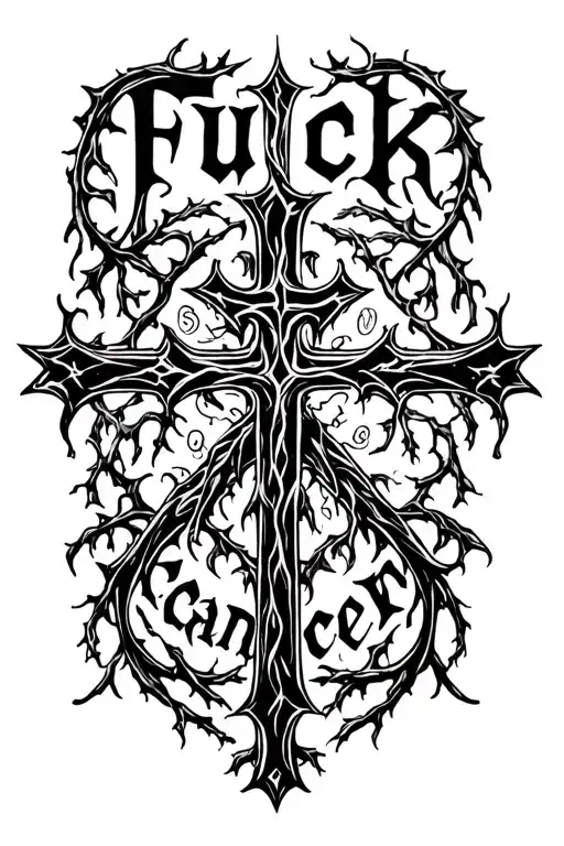 Fuck Cancer Words Written With Cross Intertwined Vines