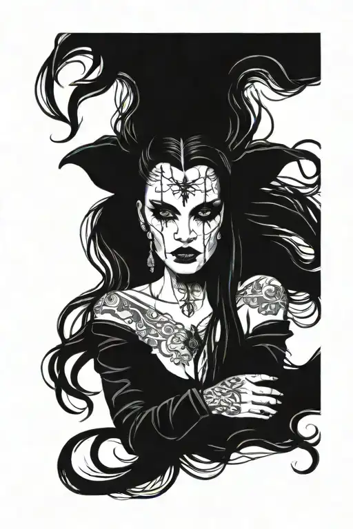 Gothic Woman With Long Hair And Fangs Wrapped