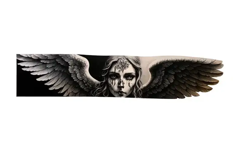 Realistic Black And Grey Beautiful Angel