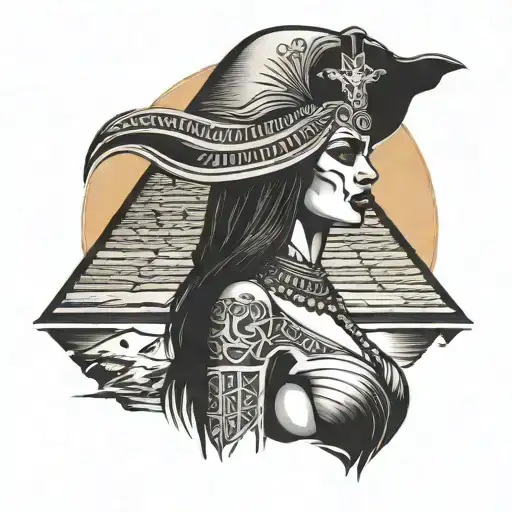 Egyptian Woman Sexy And Nude In Front Of Sunset Over Pyramids