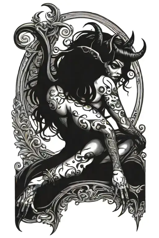 Curvy Demon Stripper Girl Doing Sexy Pose On Poll