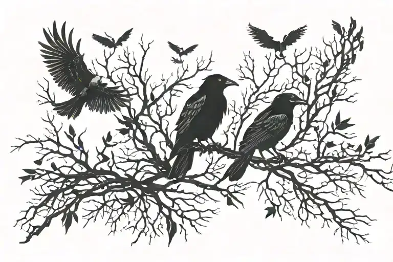 Crows Flying A Dark Forest