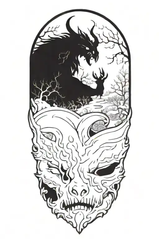 Demon Buried In Snow With Burning Trees