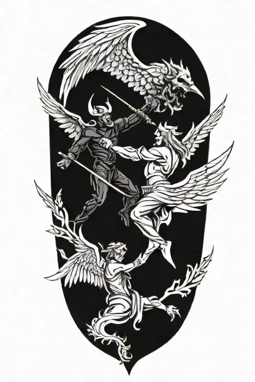 A Devil Beating A Angel In A Duel To The Death