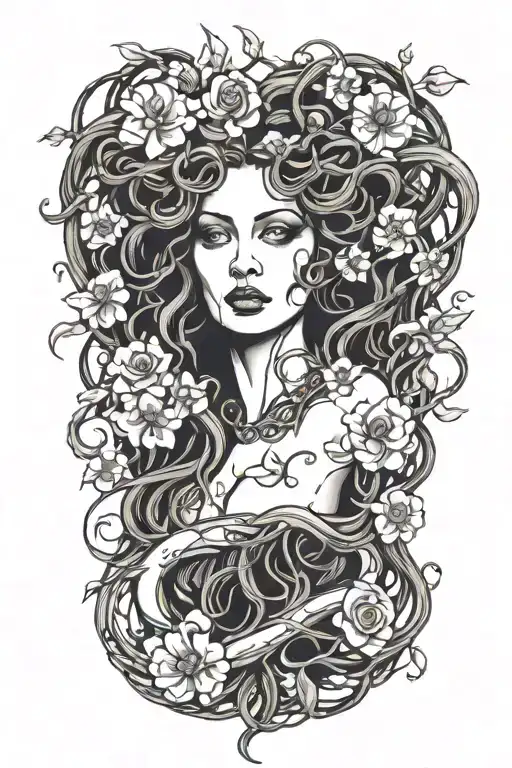 Medusa Surrounded By Blooming Vines Growing