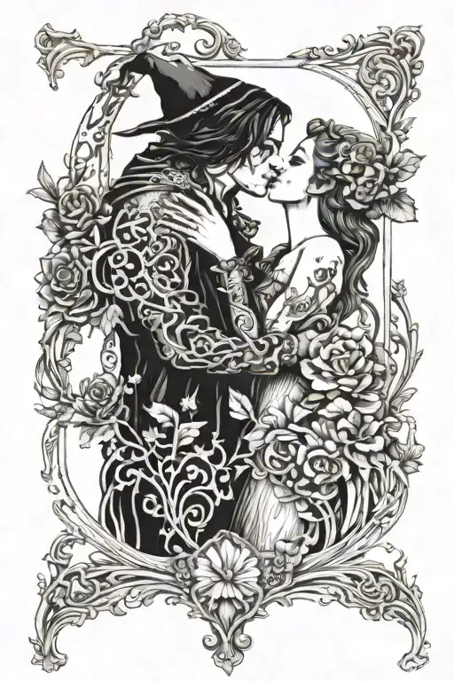 Tarot Card Of The Lovers Kissing Guy And Girl