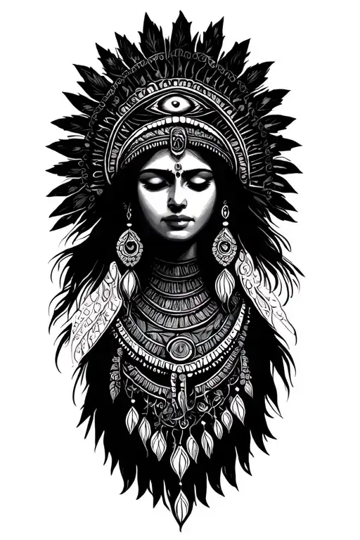 Indian Woman With Eyes Closed Mythology Maya Inca Third Eye