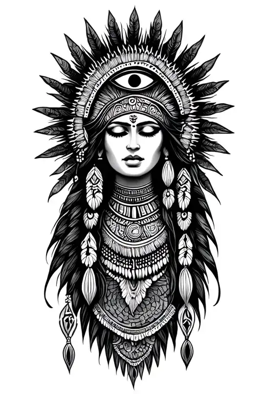 Indian Woman With Eyes Closed Mythology Maya Inca Third Eye