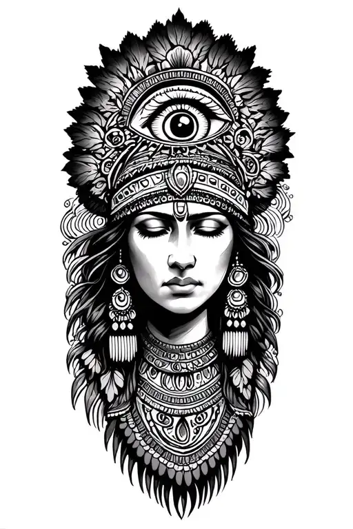 Indian Woman With Eyes Closed Mythology Maya Inca Third Eye