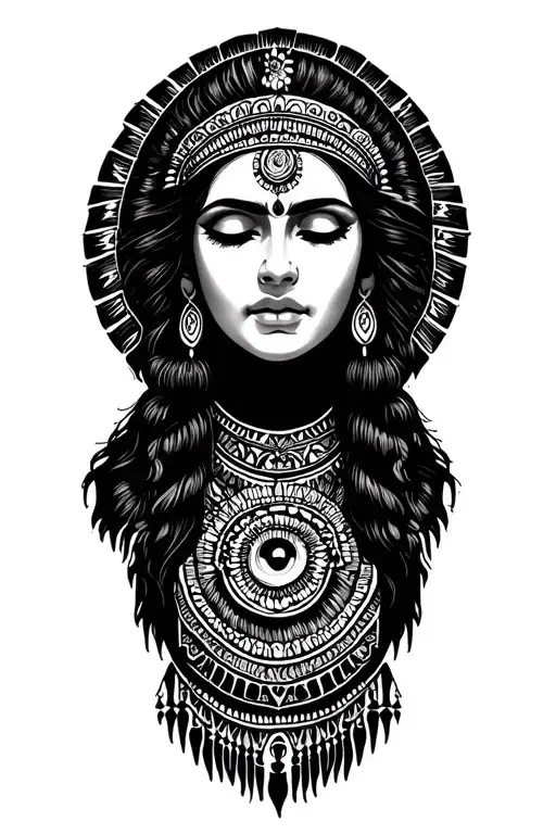 Indian Woman With Eyes Closed Mythology Maya Inca Third Eye