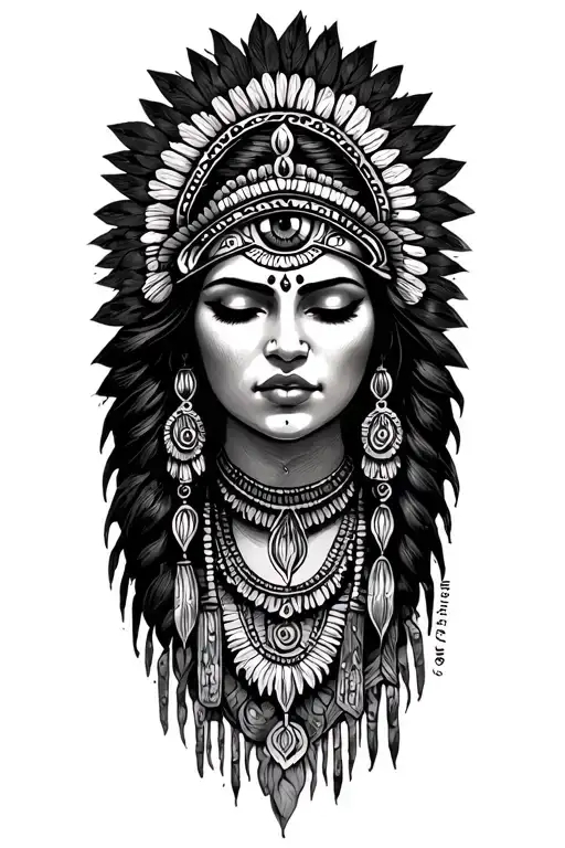 Indian Woman With Eyes Closed Mythology Maya Inca Third Eye