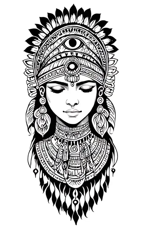 Indian Woman With Eyes Closed Mythology Maya Inca Third Eye