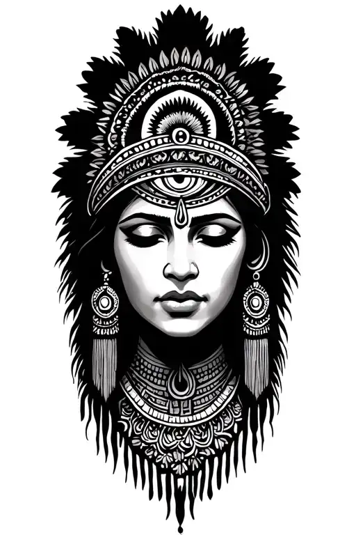 Indian Woman With Eyes Closed Mythology Maya Inca Third Eye