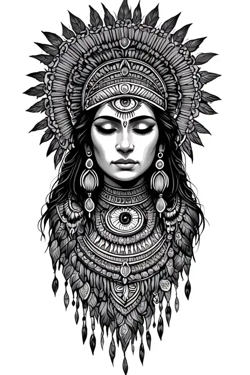 Indian Woman With Eyes Closed Mythology Maya Inca Third Eye