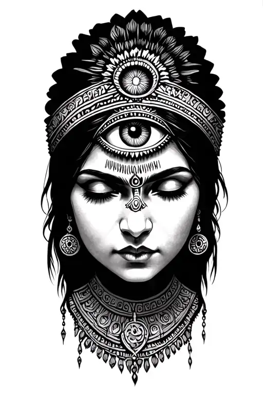 Indian Woman With Eyes Closed Mythology Maya Inca Third Eye