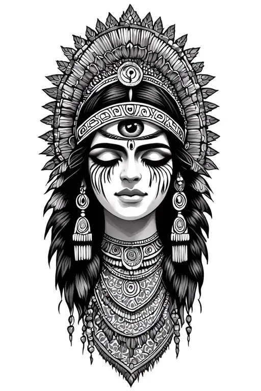 Indian Woman With Eyes Closed Mythology Maya Inca Third Eye