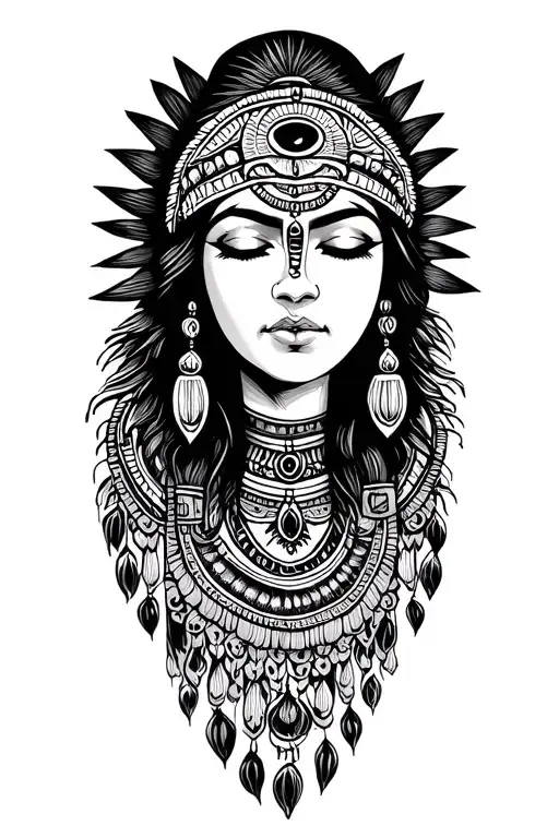 Indian Woman With Eyes Closed Mythology Maya Inca Third Eye