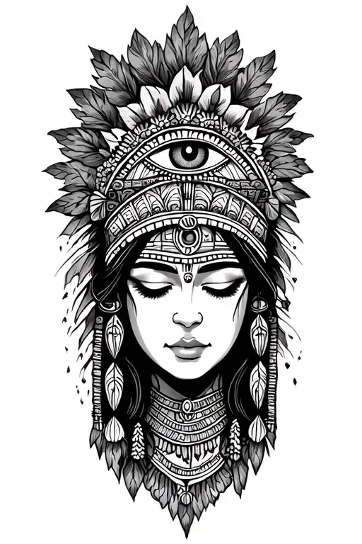 Indian Woman With Eyes Closed Mythology Maya Inca Third Eye