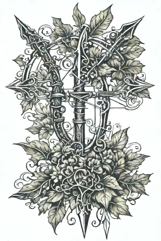 Bow And Arrow With Ivy Leaves