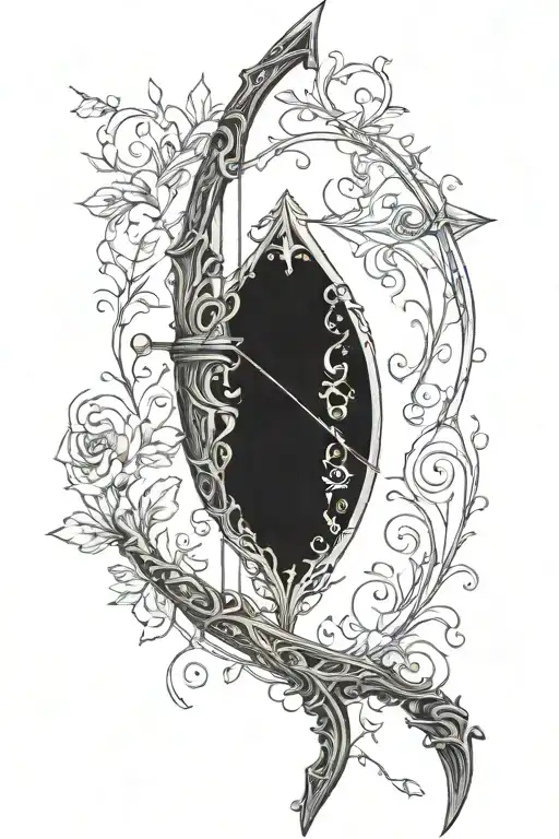 A Vine Themed Elvish Bow And Arrow That Looks Like An Actual Bow And Arrow With No Background