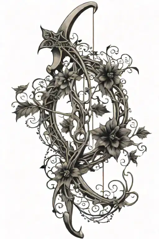 A Vine Themed Elvish Bow And Arrow That Looks Like An Actual Bow And Arrow With No Background