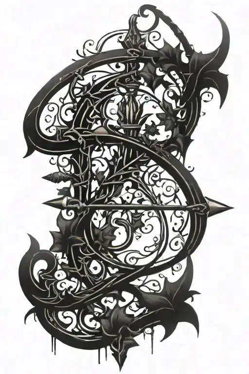 A Majestic Bow And Arrow Intertwined With Vines