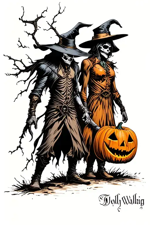 Pumpkin Walking Hand In Hand