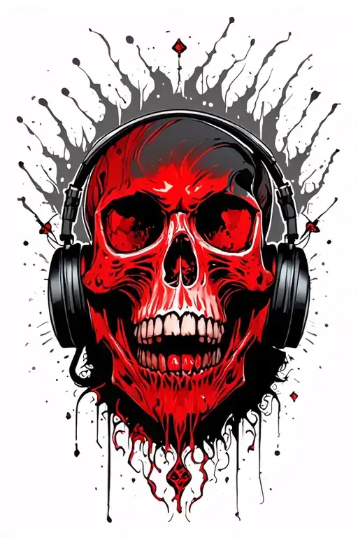 Human Skull Wearing Headphones