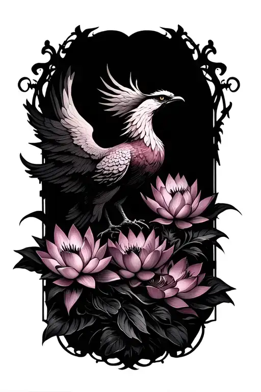Phoenix Rising With Lotus Flowers Intertwined