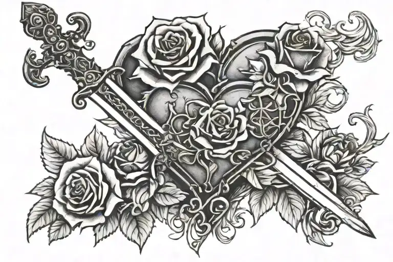 Heart Sword Roses