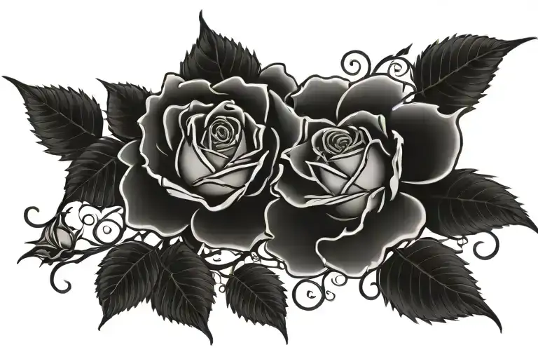 Two Roses Side By Side With Leaves And Thorns