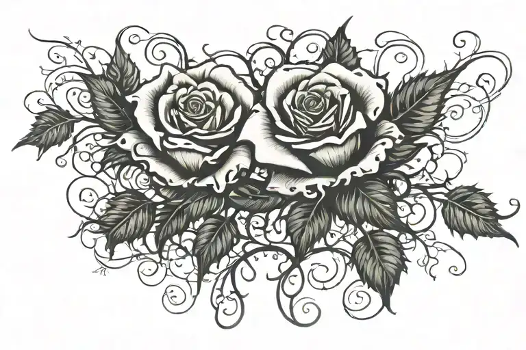 Two Roses Side By Side With Leaves And Thorns