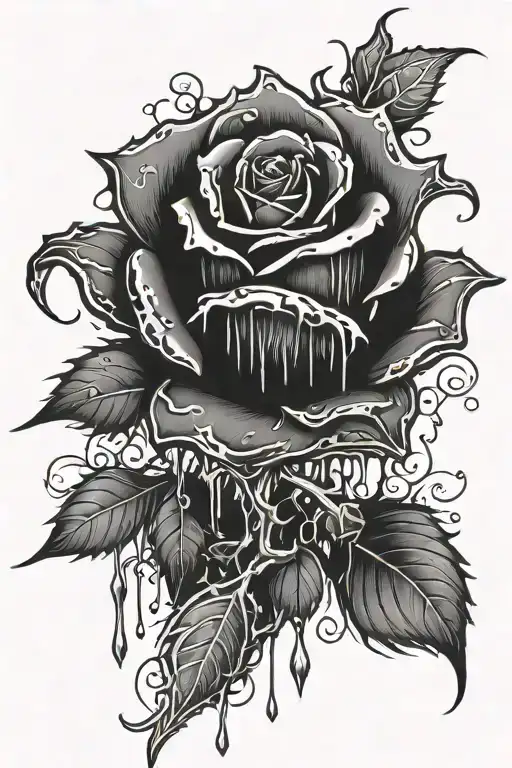 Black Thorny Rose Dripping Blood