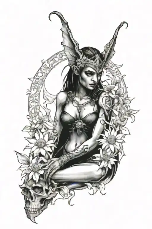 Feminine Gargoyle Warrior With Daisies