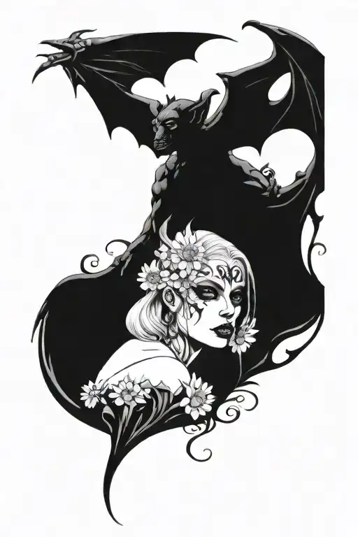 Feminine Gargoyle Warrior With Daisies