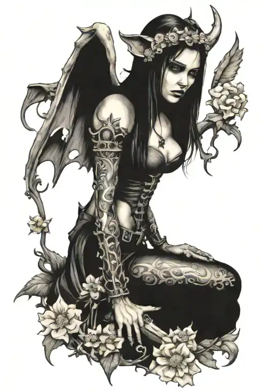 Feminine Gargoyle Warrior With Daisies