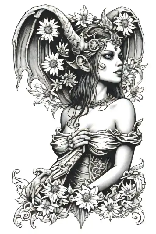 Feminine Gargoyle Warrior With Daisies
