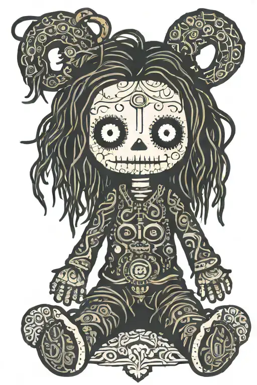 Simple Psychedelic Voodoo Doll With Long Hair And Needle Through Body