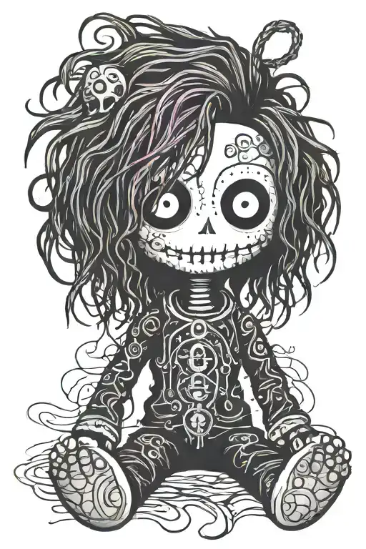 Simple Psychedelic Male Voodoo Doll With Long Hair And Needle Through Body