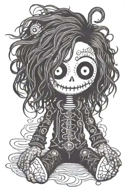 Simple Psychedelic Male Voodoo Doll With Long Hair And Needle Through Body