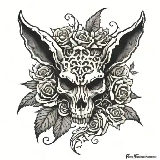 Demonic Rabbit Skull Surrounded By Roses