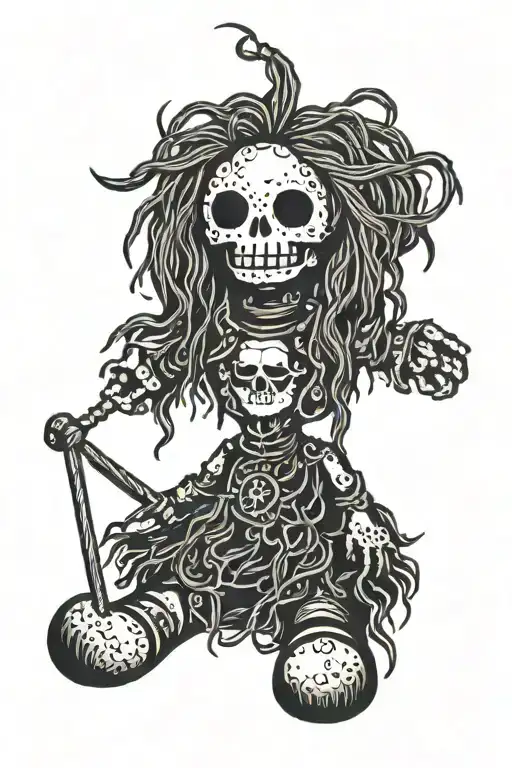 Standing Psychedelic Male Voodoo Doll With Long Hair And Needle Through Body