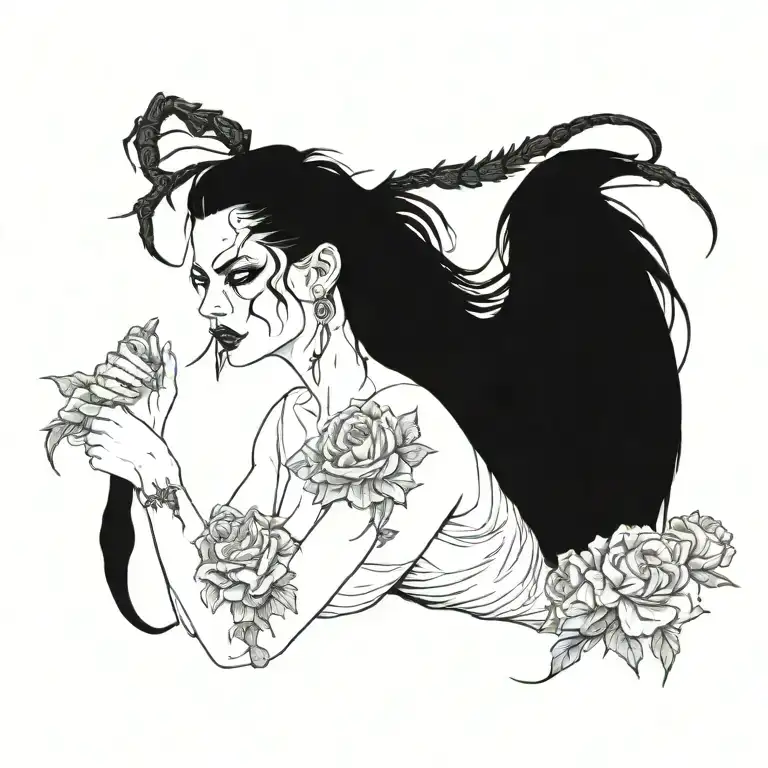 Demonic Scorpion With Girl Holding Flowers