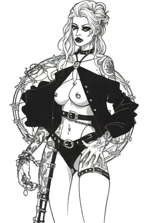 Sexy Woman In Bondage Underwear Standing Facing Left