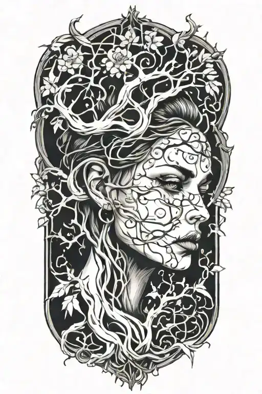 Woman's Face Intertwined With Tree Of Life