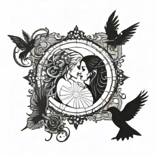 Sun And Moon Huggin In Minimal Frame