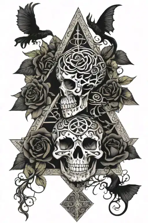 Tree Of Life Intertwined Pyramid With Eye And Dragon Roses Skulls