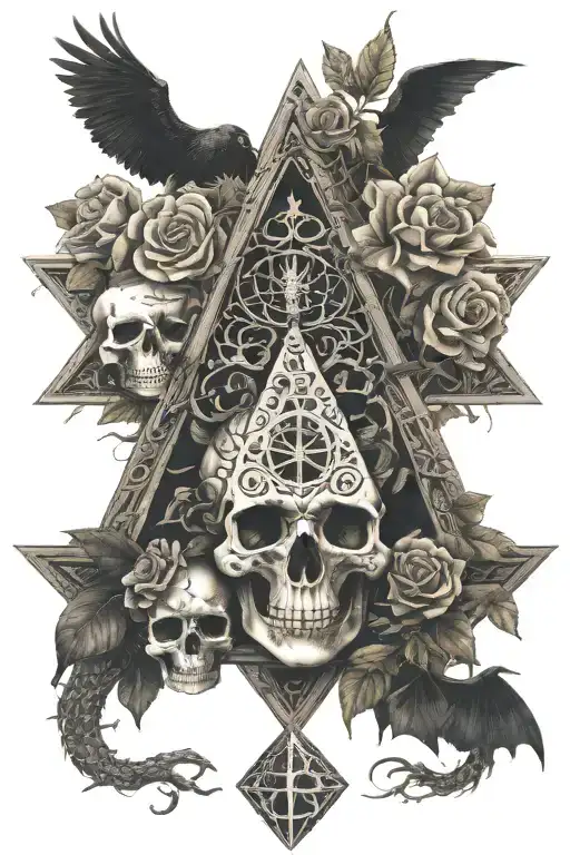 Tree Of Life Intertwined Pyramid With Eye And Dragon Roses Skulls
